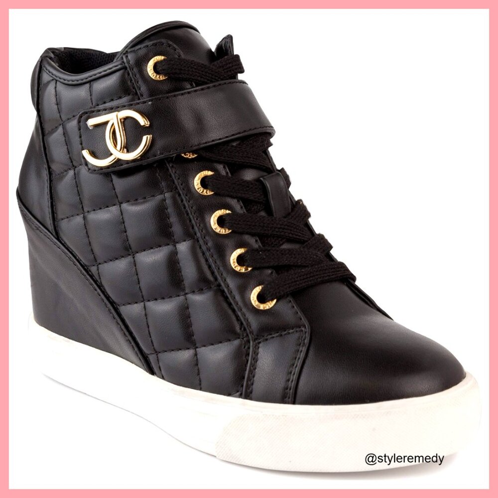 Platform Wedge Sneakers High-Top Shoes with Buckle Closure, 2" Heel